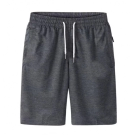 Mens Sports Pocket Solid Drawstring Board Trunk Beach Short Pants Shorts Summer Thin Trousers Zippered Pocket Loose Sweatpants