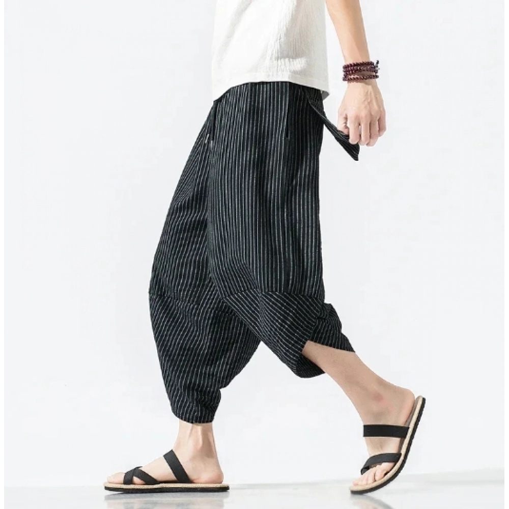 Summer Harajuku Calf Length Casual Men's Pants Wide Leg Cotton Linen Printing Harem Baggy Pants Fashion Men's Clothing Summer Harajuku Calf Length Casual Men's Pants Wide Leg Cotton Linen Printing Harem Baggy Pants Fashion Men's Clothing