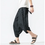 Summer Harajuku Calf Length Casual Men's Pants Wide Leg Cotton Linen Printing Harem Baggy Pants Fashion Men's Clothing