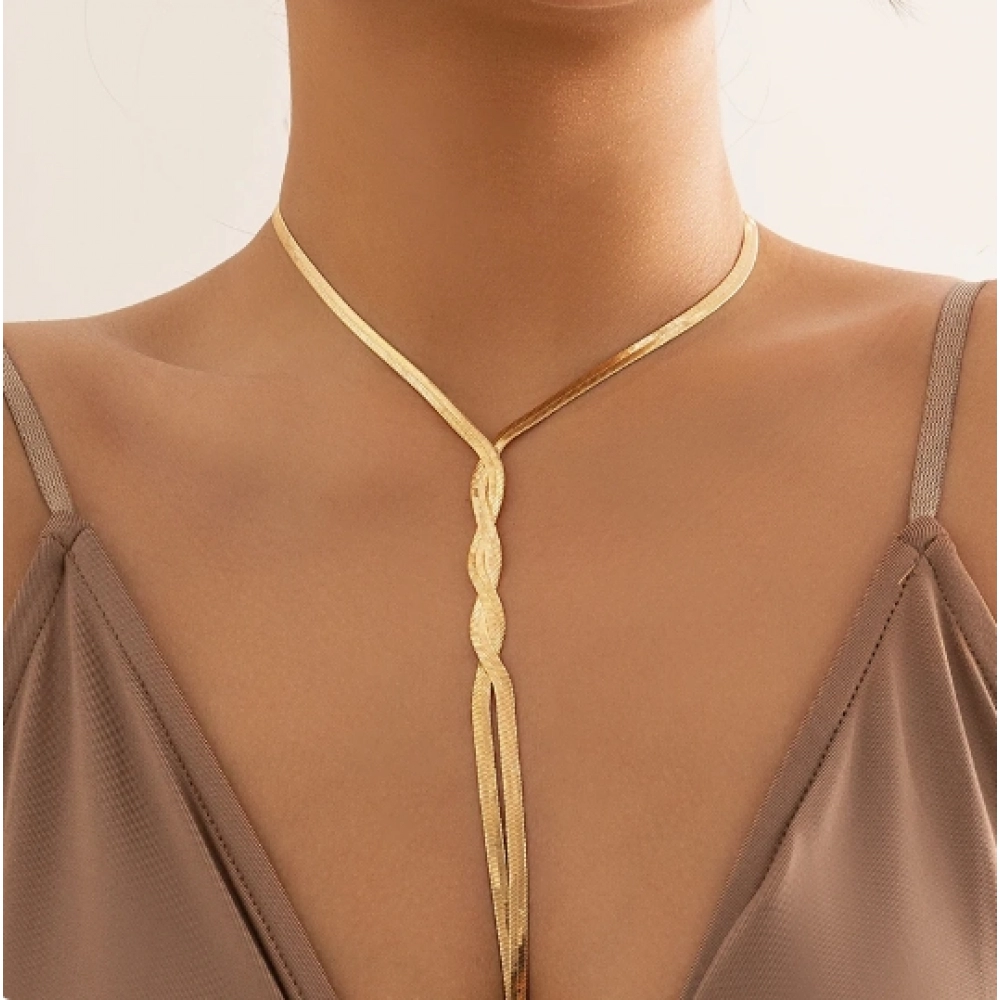 Ingemark Kpop Adjustable Flat Snake Long Chain Necklace for Women Wed Temperament Weave Link Choker Chest Neck Jewelry Gift New Ingemark Kpop Adjustable Flat Snake Long Chain Necklace for Women Wed Temperament Weave Link Choker Chest Neck Jewelry Gift New
