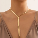 Ingemark Kpop Adjustable Flat Snake Long Chain Necklace for Women Wed Temperament Weave Link Choker Chest Neck Jewelry Gift New