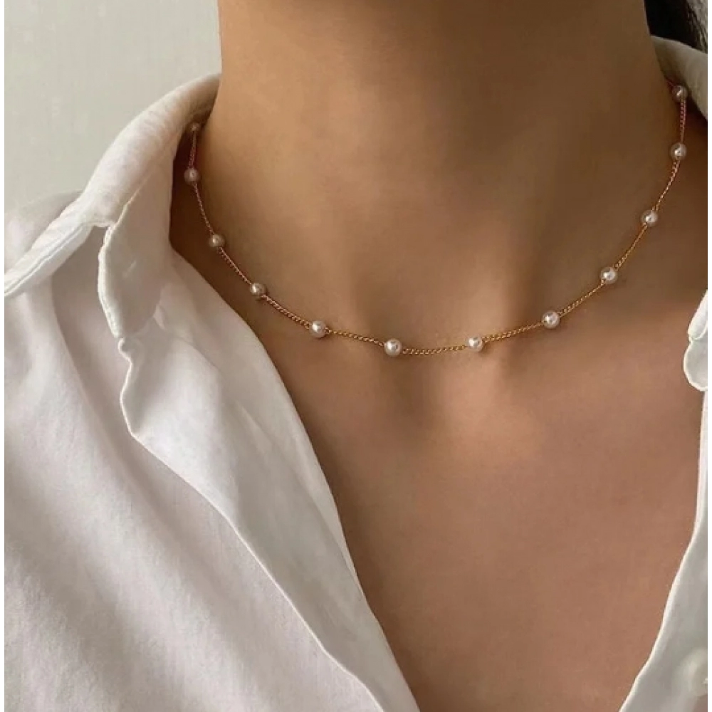 New Beads Women's Neck Chain Kpop Pearl Choker Necklace Gold Color Goth Chocker Jewelry On The Neck Pendant New Beads Women's Neck Chain Kpop Pearl Choker Necklace Gold Color Goth Chocker Jewelry On The Neck Pendant